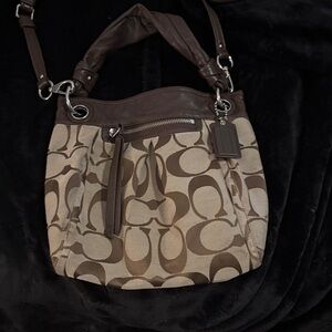 Coach Brown and Tan Signature Shoulder Bag
